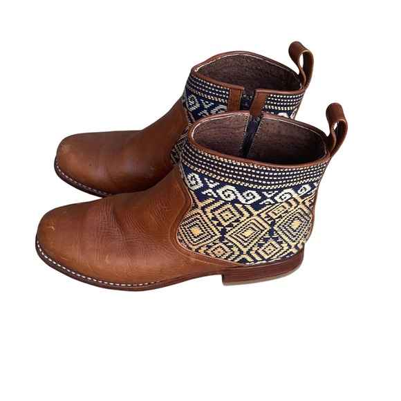 Teysha Women's Brown Leather Ankle Boots Woven Aztec Tribal Western Women's 7.5 - Picture 6 of 8